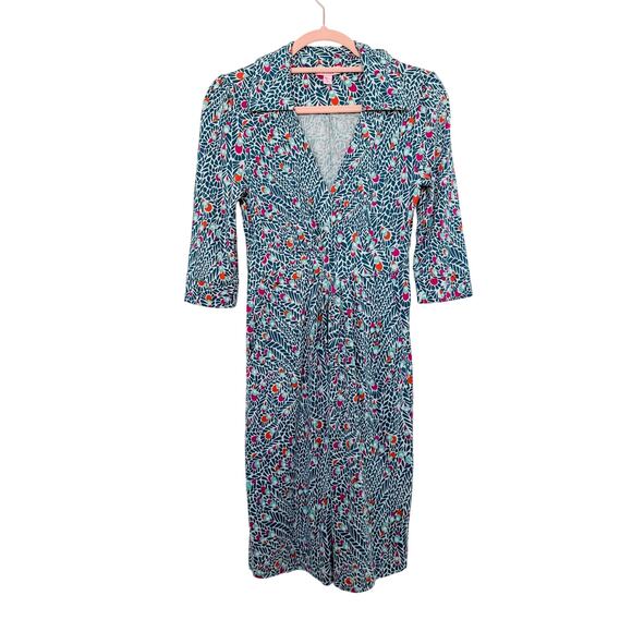 Lilly Pulitzer Feather Print 100% Silk Stretch Flare Dress Womens Size 0 - Picture 1 of 7